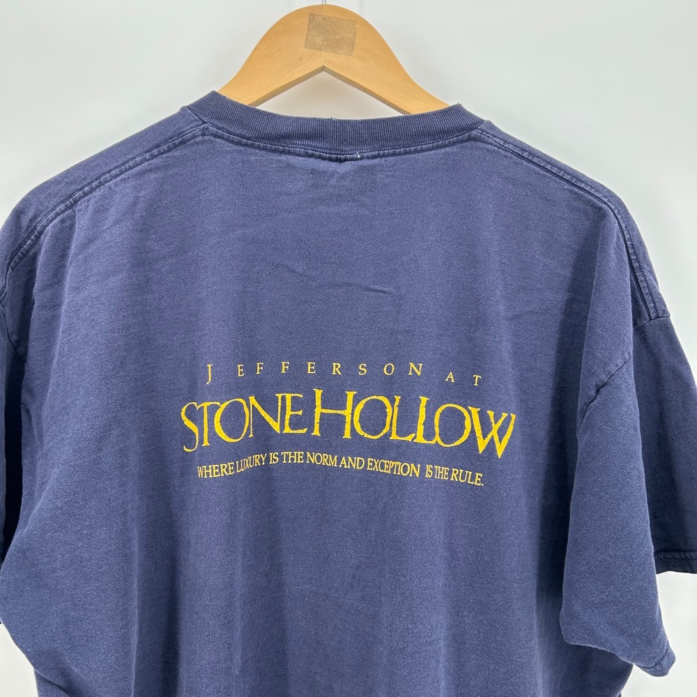Vintage 90s Lee Total Cotton T-Shirt XL Navy Single Stitch Stone Hollow USA Made